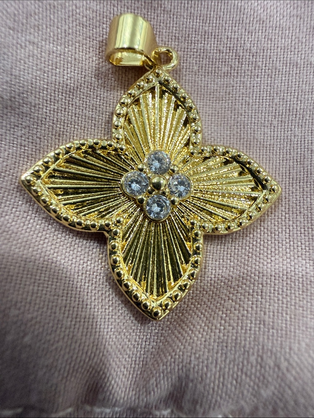 Freida Rothman Vault Brass Based Four Petal Clover with center cz stones pendant